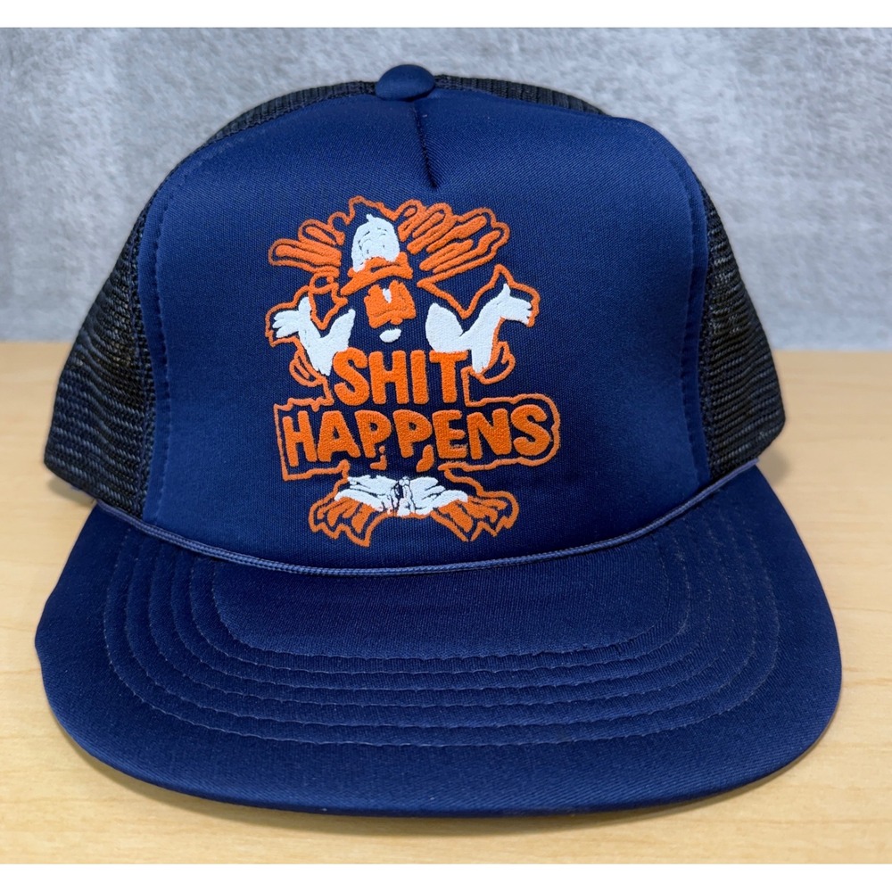 Unbranded Trucker Hat Mens OSFA Navy Blue Vintage Sh*t Happens Turkey Snapback